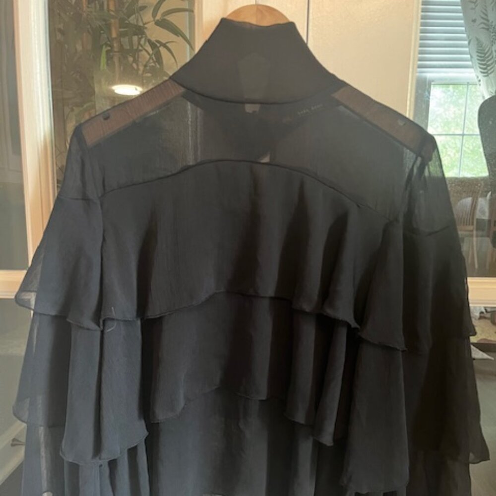 ZARA Mock Neck Semi-Sheer Paneled Ruffled Top Size XS
